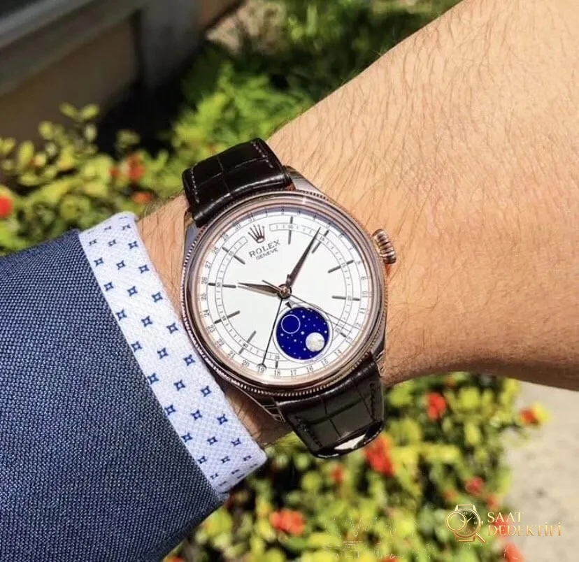 The date can now be set back! ZZ Factory Rolex Cellini Moonphase 50535 replica, movement 3195, rose gold 39 mm review - Dial Detail and Bezel Craftsmanship