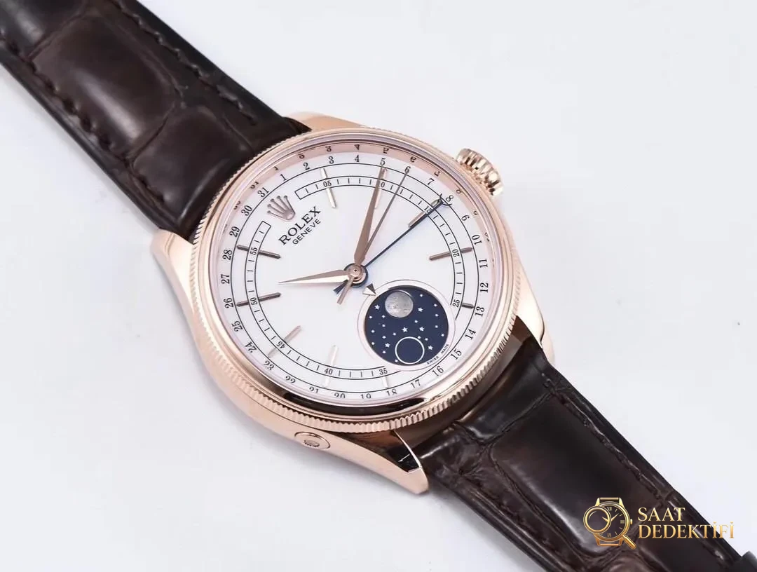 The date can now be set back! ZZ Factory Rolex Cellini Moonphase 50535 replica, movement 3195, rose gold 39 mm review - Macro Dial and Index Workmanship