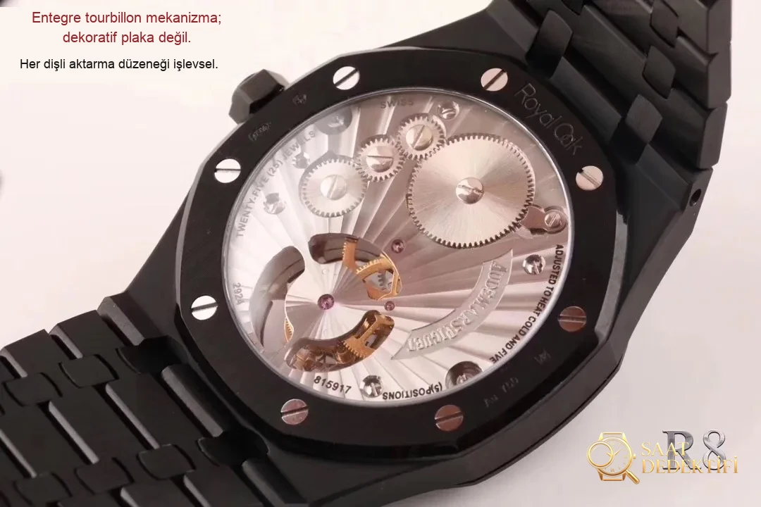 Teknik bölüm: 2019 R8 Factory yeni Audemars Piguet Royal Oak Black Warrior tourbillon ultra ince replika saat almaya değer mi? - Klips Kilidi ve Lazer Damgalar