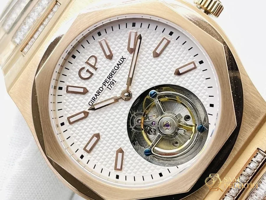 TFS Factory Girard-Perregaux 2021 LAUREATO serisi 99105-41-232-41A gerçek tourbillon V2 yükseltilmiş sürüm kol saati - Kadran Detayı ve Bezel İşçiliği