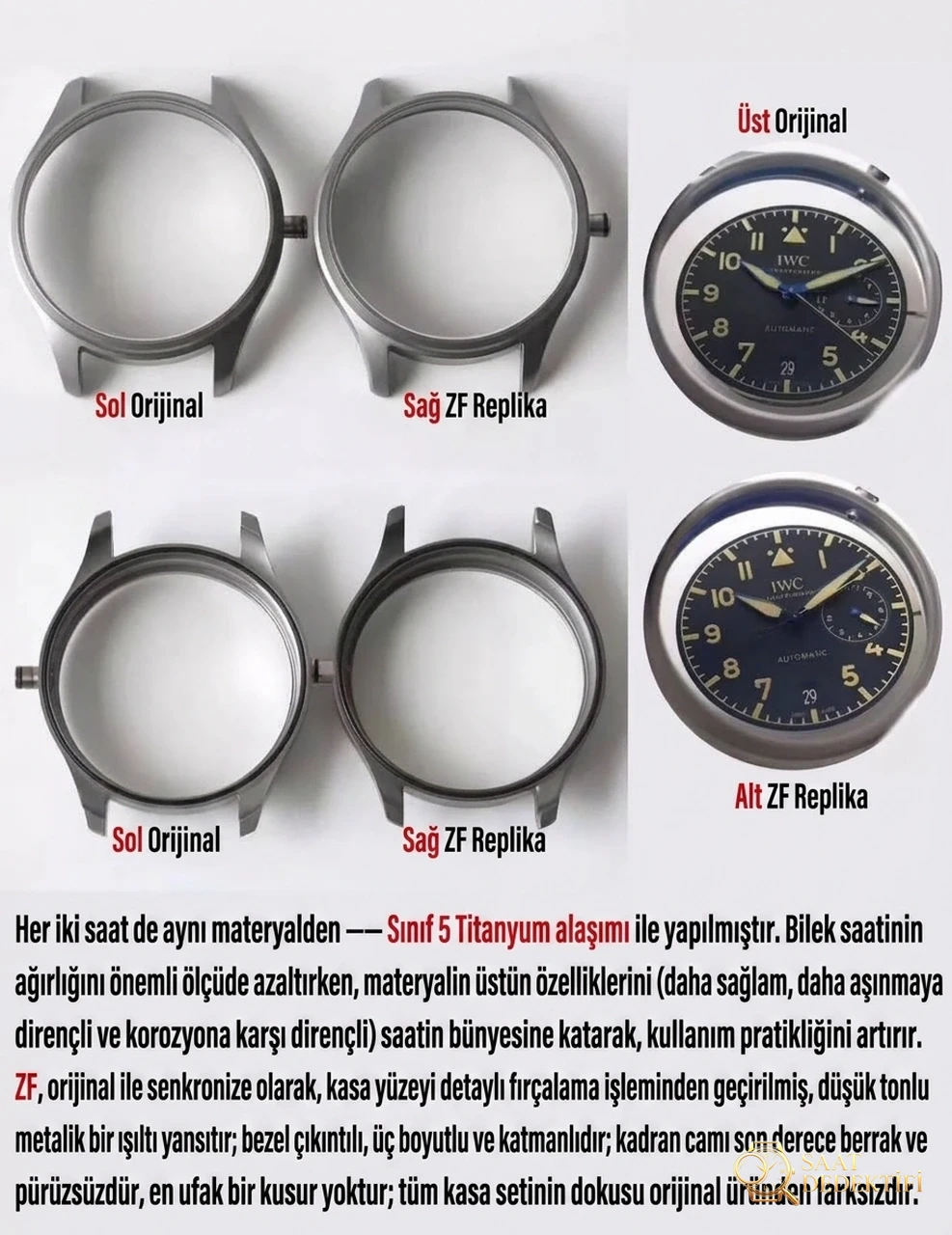 Titanyum Kasalı ZF Factory IWC Pilot Serisi IW501004 Titanyum Big Pilot Gerçek-Replika Karşılaştırma İncelemesi - Bilekte Duruş ve Kasa Orantısı