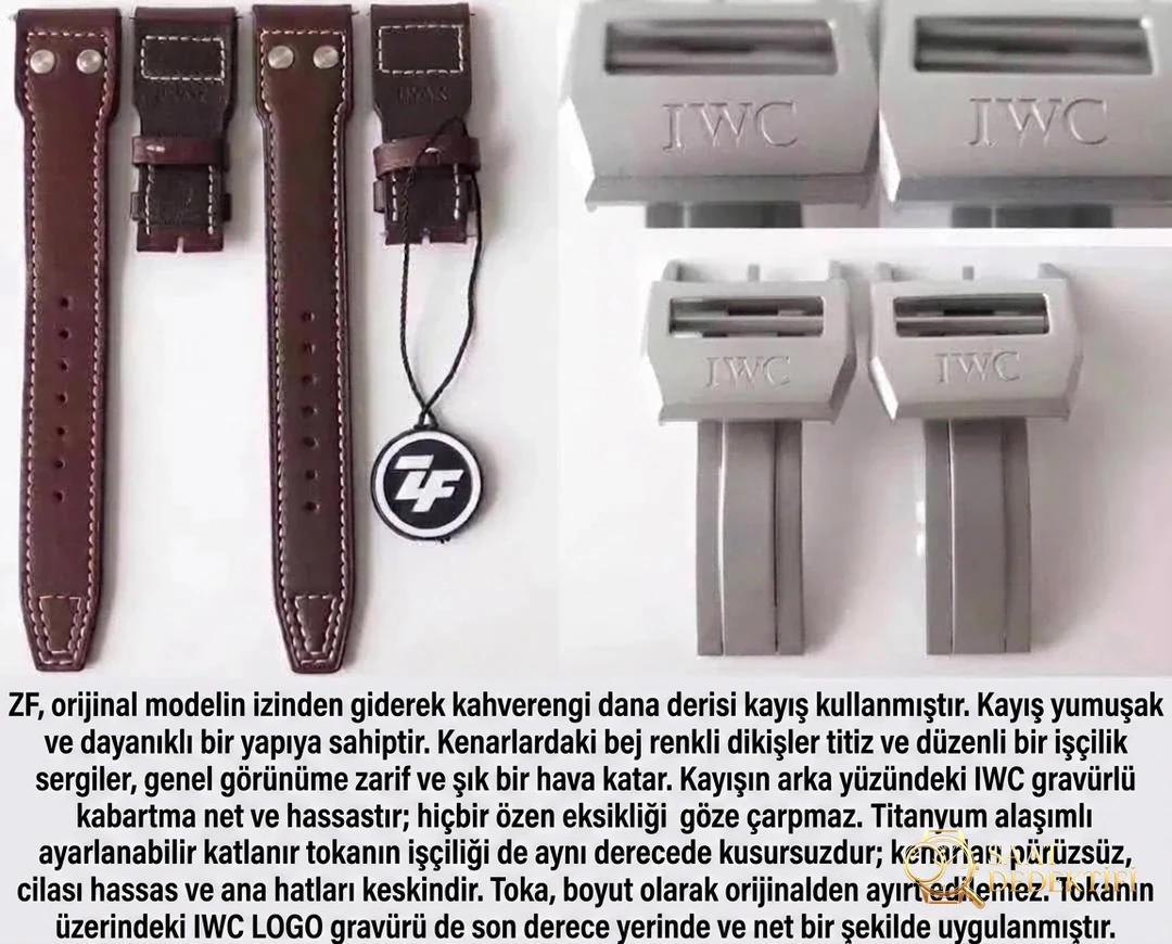 Titanyum Kasalı ZF Factory IWC Pilot Serisi IW501004 Titanyum Big Pilot Gerçek-Replika Karşılaştırma İncelemesi - Yan Profil ve Kordon Bağlantısı