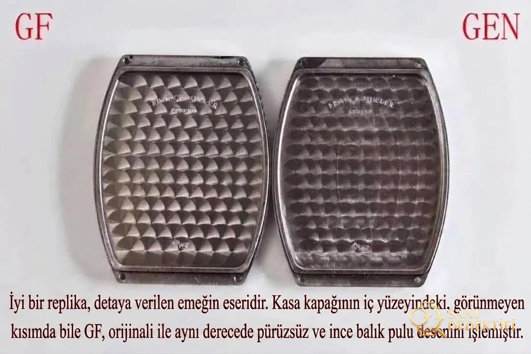 Tonneau kasa kol saati: GF Factory Franck Muller 8880 orijinal karşılaştırmalı inceleme - Bezel İçi Rehaut Gravürü ve Hizalaması