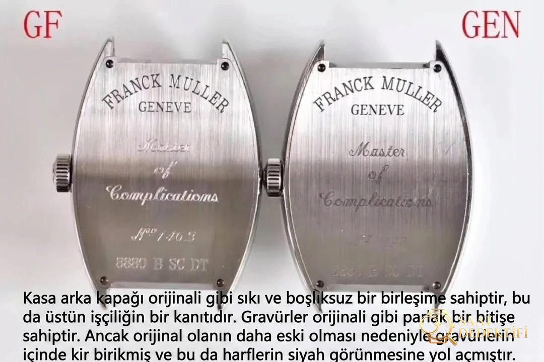 Tonneau kasa kol saati: GF Factory Franck Muller 8880 orijinal karşılaştırmalı inceleme - Makro Mekanizma Köprüleri ve Cenevre Çizgileri