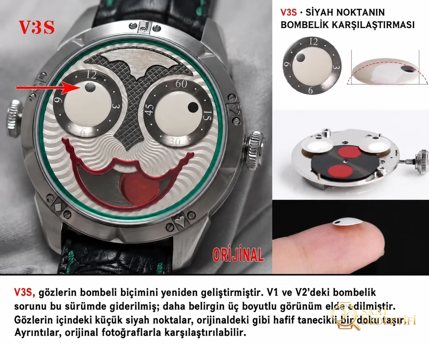 TW Factory Rusya Palyaço (V3S) versiyonu gerçek-replika karşılaştırması ve inceleme - Kadran Detayı ve Bezel İşçiliği