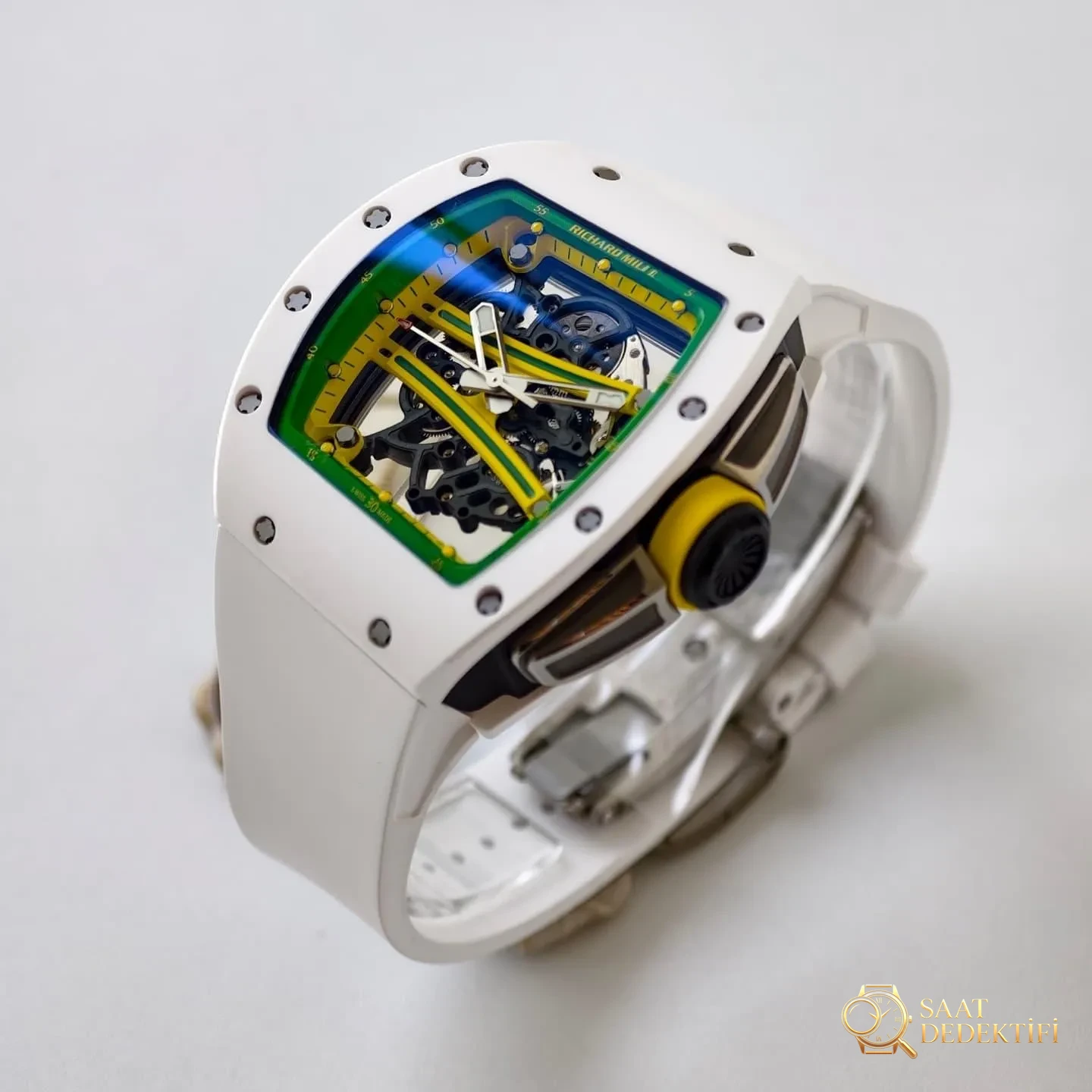 UMI Factory özel yapım Richard Mille RM61-01 beyaz seramik Vaucher mekanizması işçilik incelemesi - Kadran Detayı ve Bezel İşçiliği
