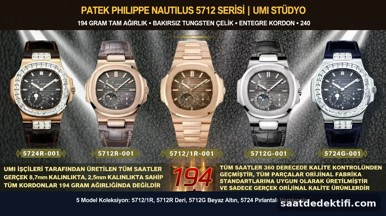 UMI Factory Patek Philippe Nautilus 5712R super clone koleksiyon modellerinin genel görünümü