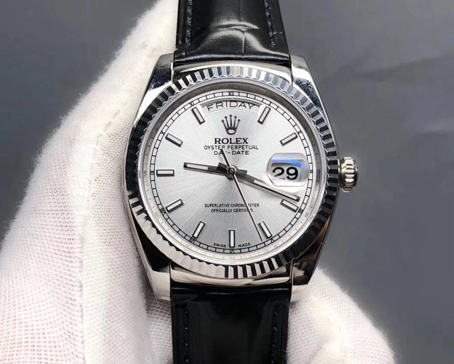 Siyah Deri Kayışlı Replika Rolex Day-Date