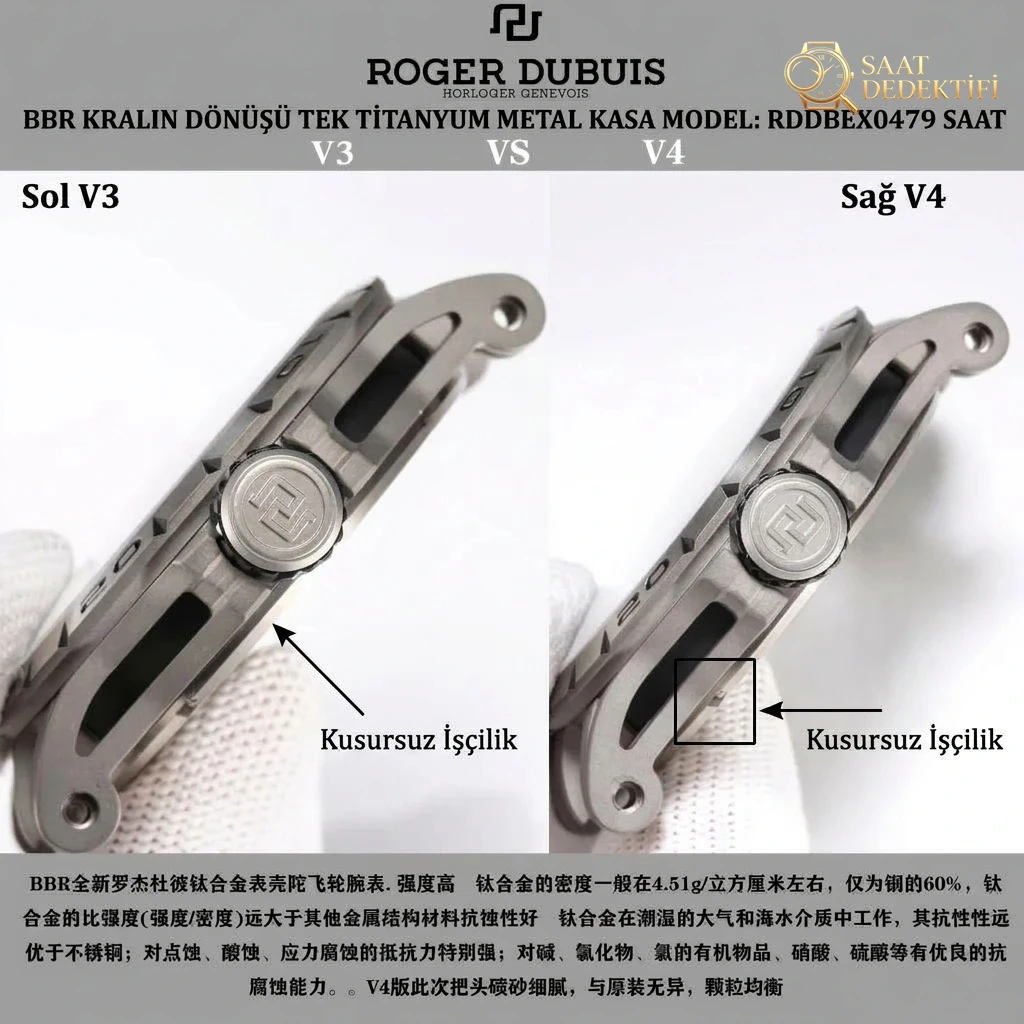 V3 sürümü ile V4 sürümü karşılaştırması: BBR Factory Roger Dubuis Excalibur (King serisi) RDDBEX0479 kauçuk kayışlı erkek tourbillon kol saati - Bilezik, Toka ve Klips Mekanizması