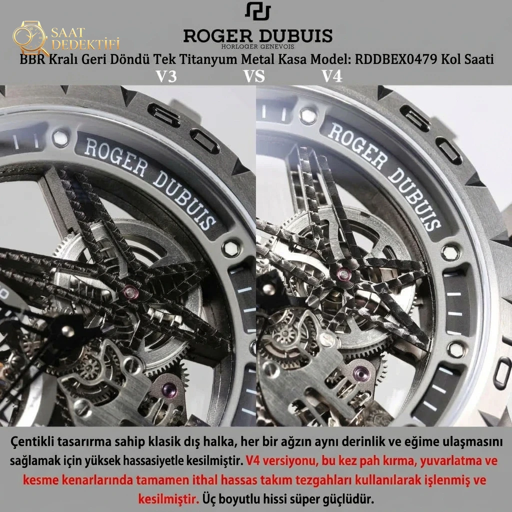 V3 sürümü ile V4 sürümü karşılaştırması: BBR Factory Roger Dubuis Excalibur (King serisi) RDDBEX0479 kauçuk kayışlı erkek tourbillon kol saati - Bilekte Duruş ve Kasa Orantısı