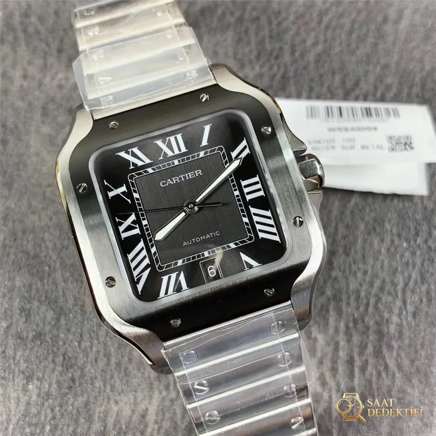 V6 Cartier Santos Karbon Kaplama Bezelli Kol Saati - Kadran Detayı ve Bezel İşçiliği