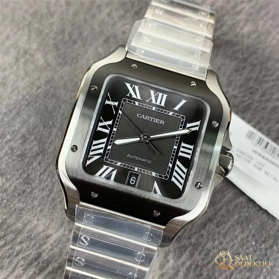 V6 Cartier Santos Karbon Kaplama Bezelli Kol Saati - Kasa Profili ve Kurma Kolu İncelemesi