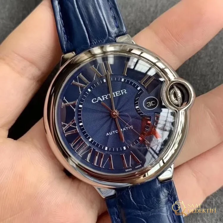 V6 Factory Cartier Ballon Bleu büyük boy 42 mm mavi kadran Seagull 2824 mekanizmalı replika mekanik saat incelemesi - Kadran Detayı ve Bezel İşçiliği