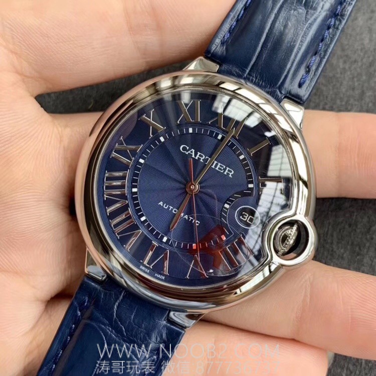 V6 Factory Cartier Ballon Bleu büyük boy 42 mm mavi kadran Seagull 2824 mekanizmalı replika mekanik saat incelemesi — 4. fotoğraf