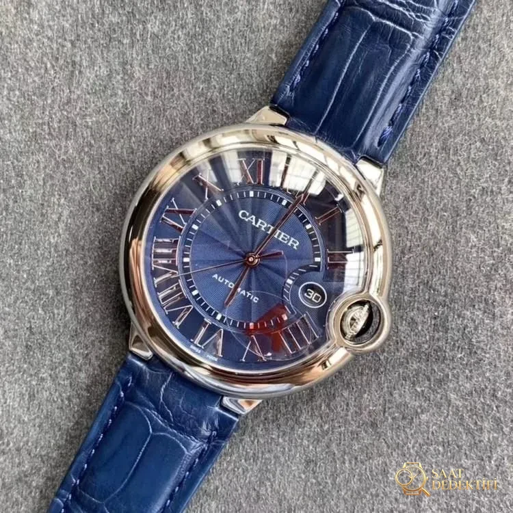 V6 Factory Cartier Ballon Bleu büyük boy 42 mm mavi kadran Seagull 2824 mekanizmalı replika mekanik saat incelemesi - Makro Kadran ve İndeks İşçiliği