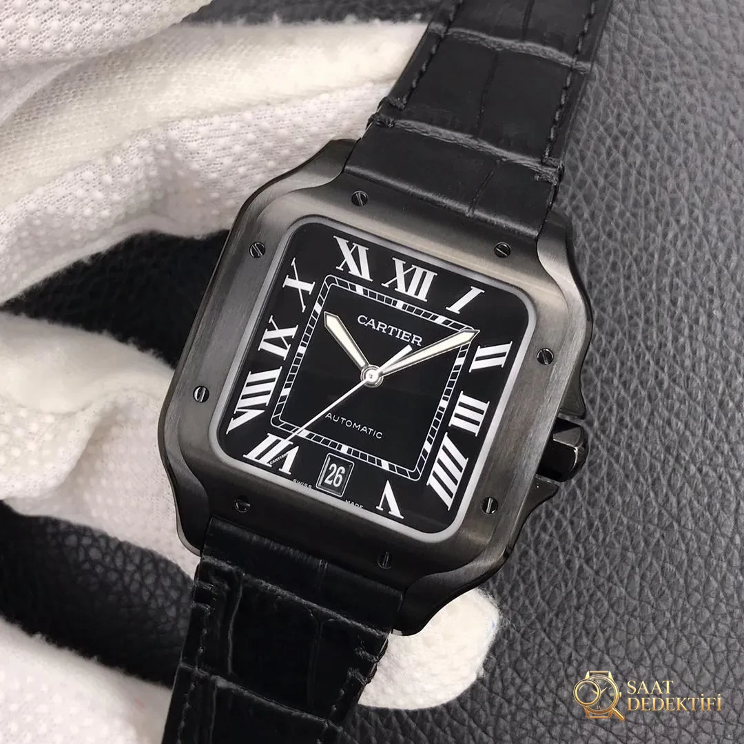 Replika Cartier Santos Siyah Saat