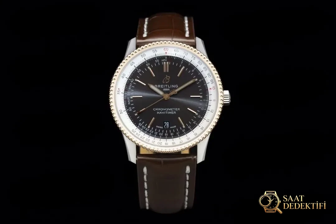 V7 Breitling Aviator 1 gri kadran altın bezel U17326211M1P1 - Kadran Detayı ve Bezel İşçiliği