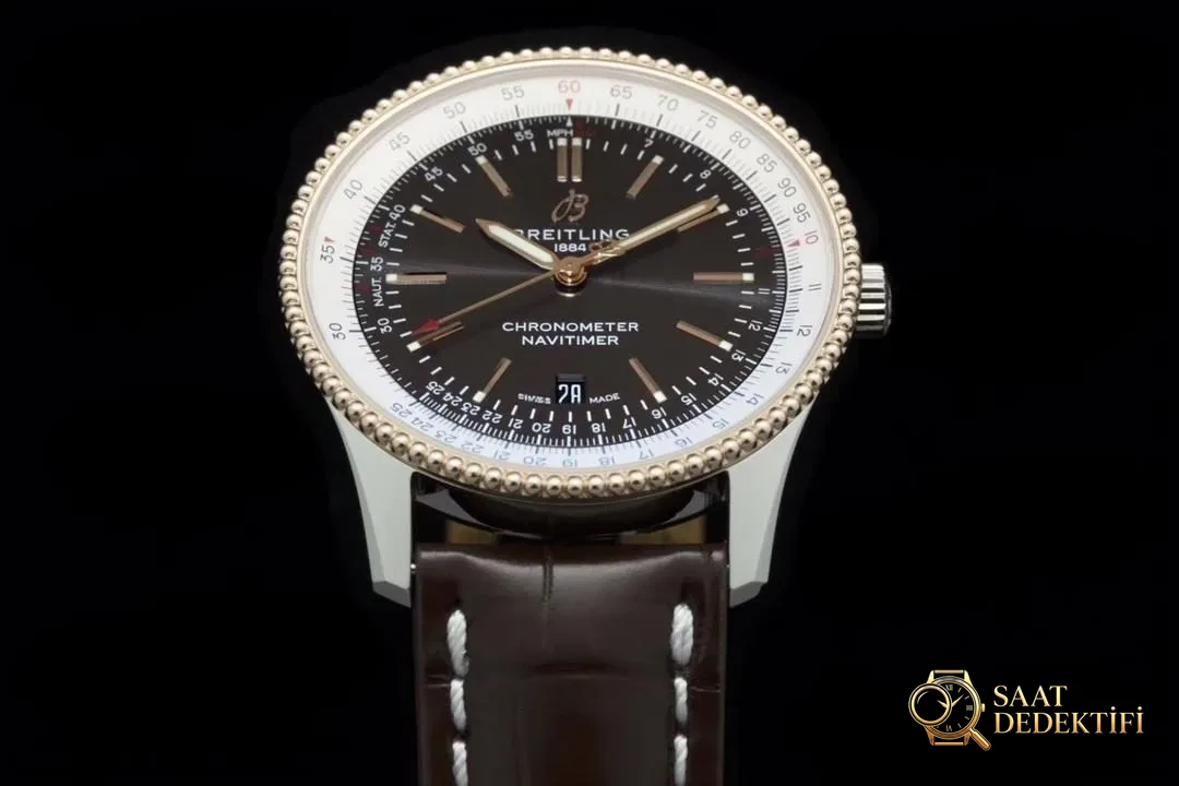 V7 Breitling Aviator 1 gri kadran altın bezel U17326211M1P1 - Kasa Profili ve Kurma Kolu İncelemesi