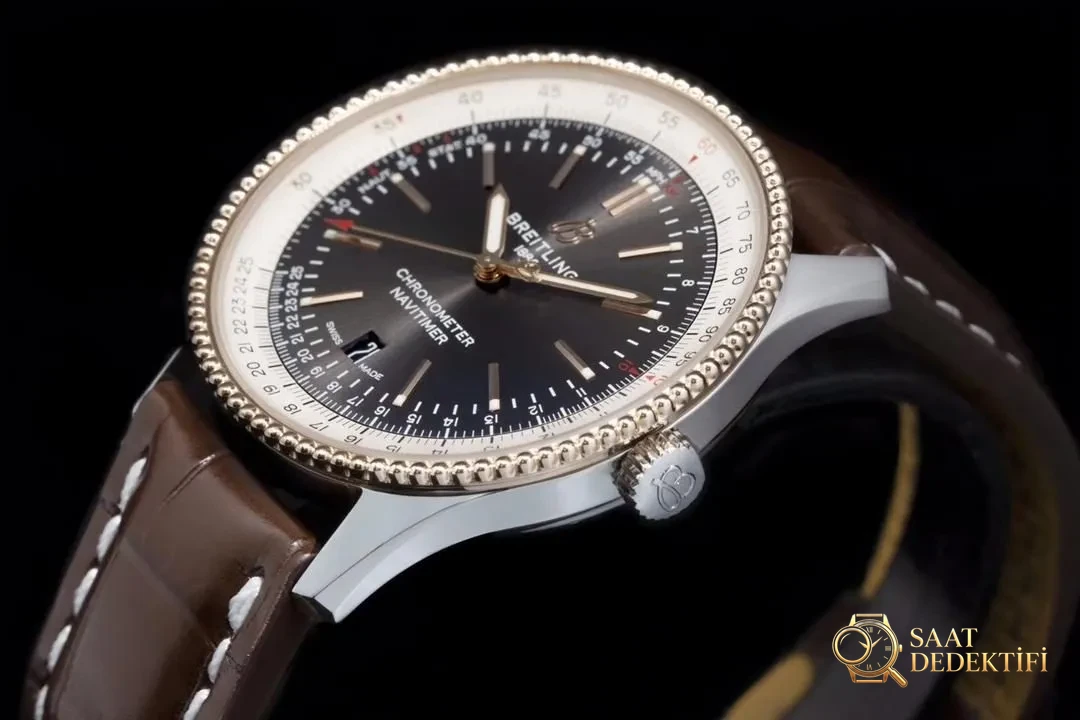 V7 Breitling Aviator 1 gri kadran altın bezel U17326211M1P1 - Bilezik, Toka ve Klips Mekanizması