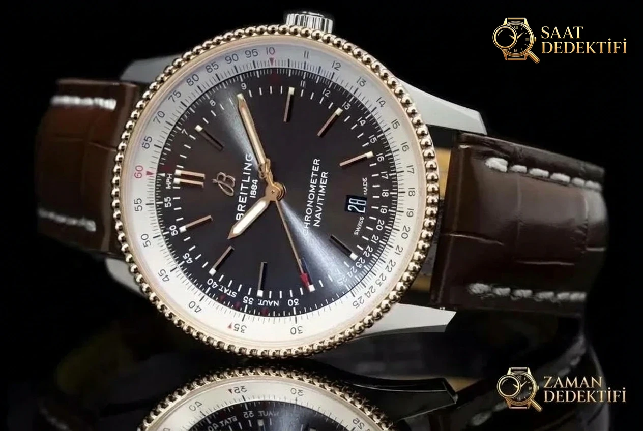V7 Breitling Aviator 1 gri kadran altın bezel U17326211M1P1 - Klips Kilidi ve Lazer Damgalar