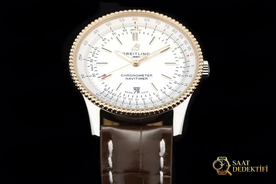 V7 Breitling Navitimer 1 Beyaz Kadran Altın Bezel U17326211G1P1 - Kasa Profili ve Kurma Kolu İncelemesi
