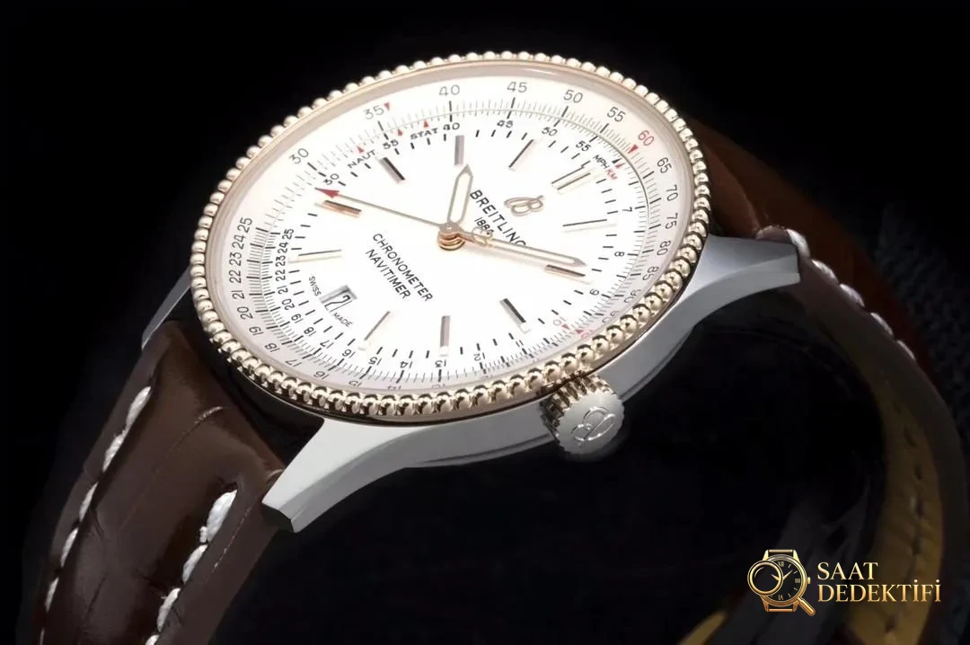 V7 Breitling Navitimer 1 Beyaz Kadran Altın Bezel U17326211G1P1 - Bilezik, Toka ve Klips Mekanizması