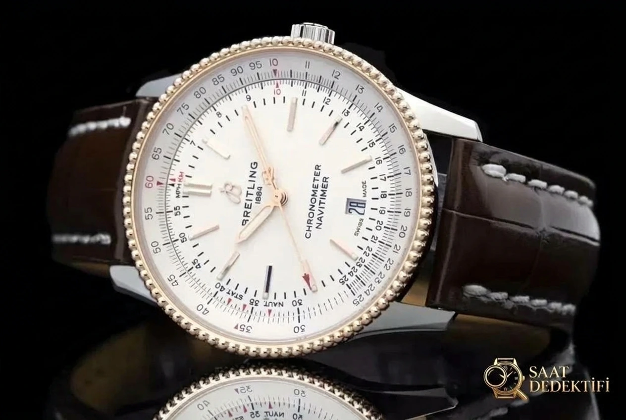 V7 Breitling Navitimer 1 Beyaz Kadran Altın Bezel U17326211G1P1 - Klips Kilidi ve Lazer Damgalar