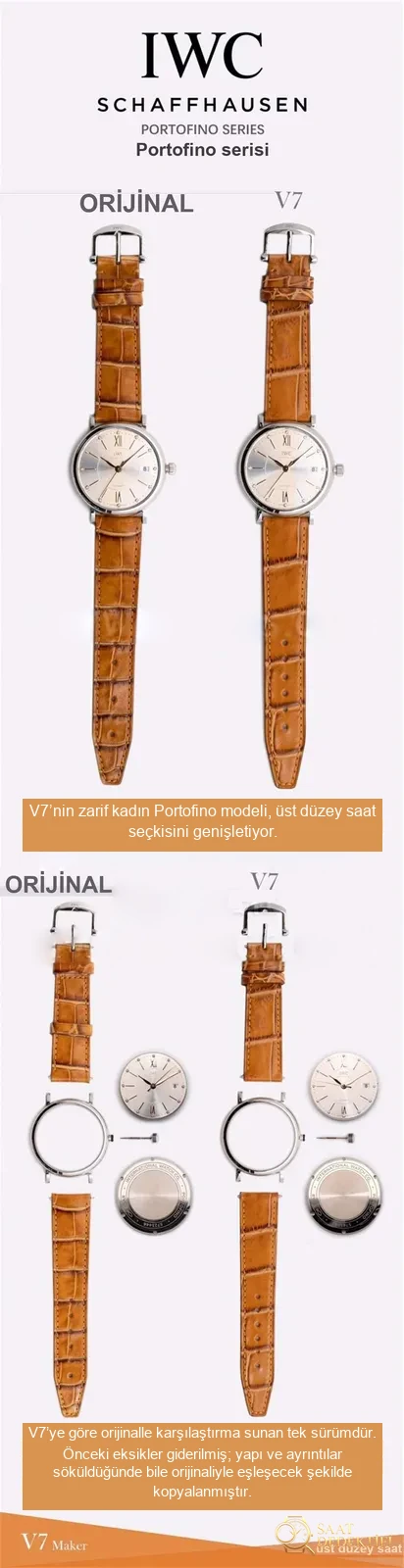V7 Factory IWC Portofino 37 mm kadın kol saati orijinal karşılaştırma incelemesi - Kadran Detayı ve Bezel İşçiliği