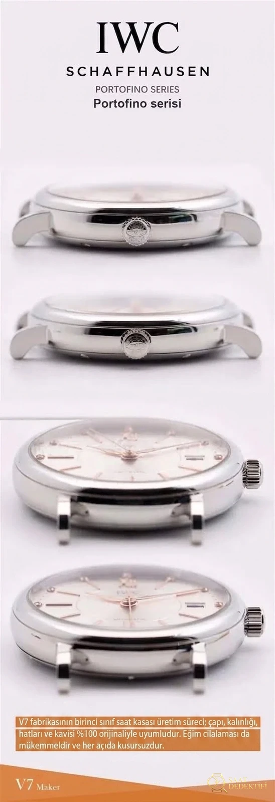 V7 Factory IWC Portofino 37 mm kadın kol saati orijinal karşılaştırma incelemesi - Klips Kilidi ve Lazer Damgalar