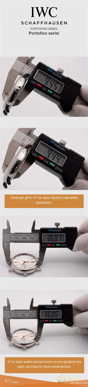 V7 Factory IWC Portofino 37 mm kadın kol saati orijinal karşılaştırma incelemesi - Fosfor ve Super-LumiNova Gece Görünümü