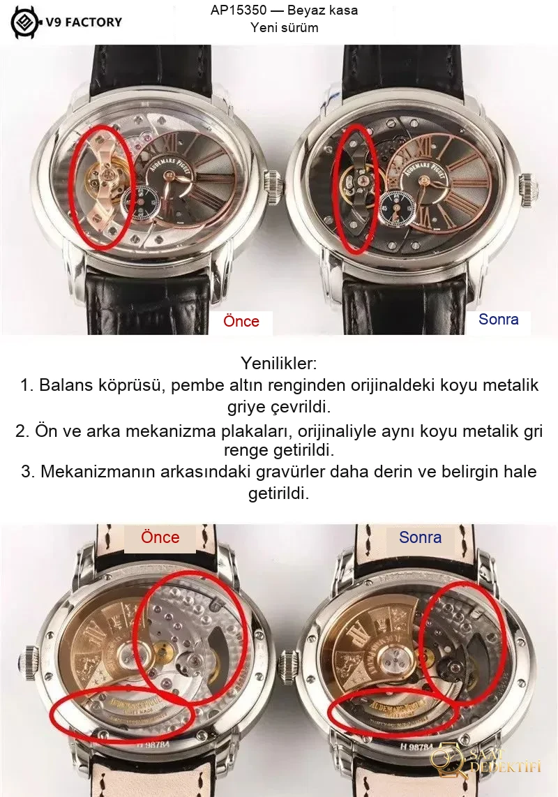 V9 Factory Audemars Piguet Millenary 15350ST replika erkek saati gerçek-replika karşılaştırması ve incelemesi: Yeni sürümde neler geliştirildi? - Bilezik, Toka ve Klips Mekanizması