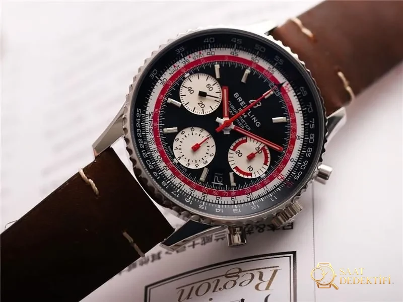 V9 Factory Breitling Aviator B01 siyah kadran Swissair - Arka Kapak Gravür ve Seri Numarası