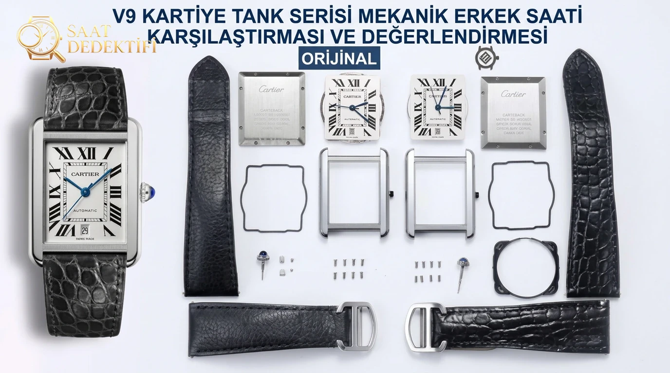 V9 Factory Cartier Tank Citizen.9015 mekanizmalı gerçek-replika karşılaştırmalı inceleme - Kadran Detayı ve Bezel İşçiliği