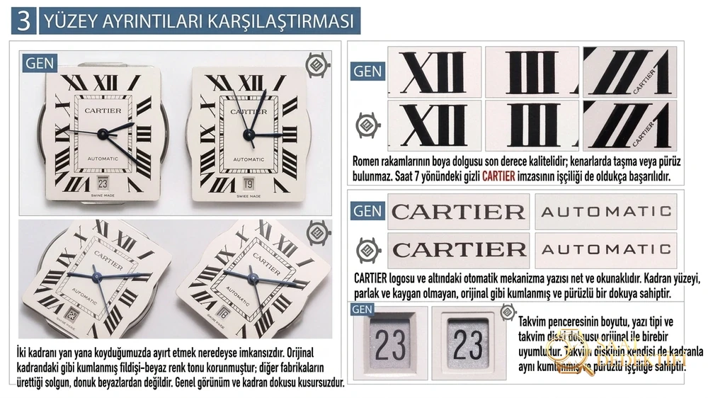V9 Factory Cartier Tank Citizen.9015 mekanizmalı gerçek-replika karşılaştırmalı inceleme - Arka Kapak ve Mekanizma Detayı