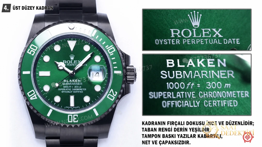 V9 Factory modifiyeli Rolex yeşil su hayaleti blacken saat: karartma etkisi nasıl? - Klips Kilidi ve Lazer Damgalar