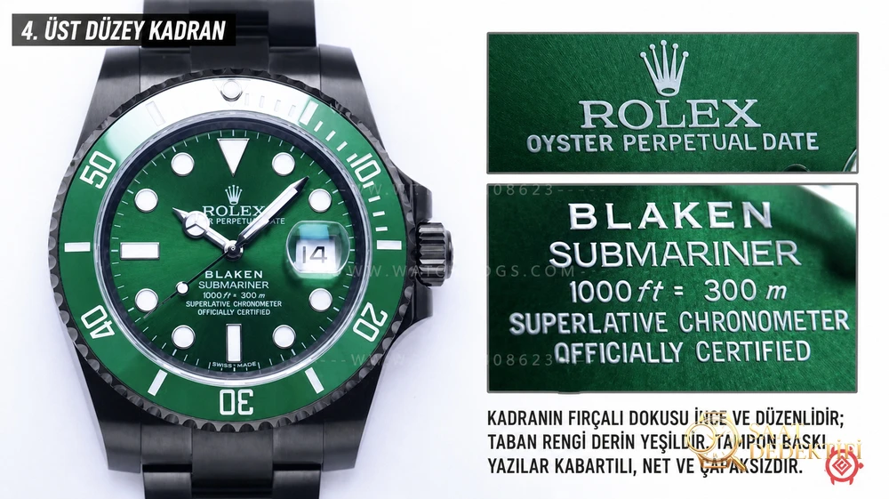 V9 Factory Rolex schwarz-grüner Wassergeist „Offizielles BLAKEN-Modell“ Nachtschwarze Version Vergleichstest mit dem Original – Makro-Zifferblatt und Index-Verarbeitung