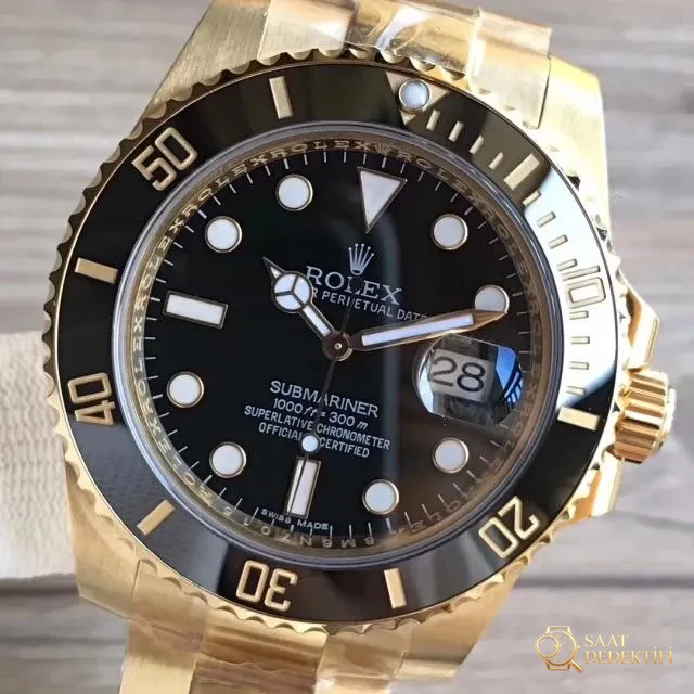 Replika Rolex Submariner 18K Altın Rengi Siyah Kadran
