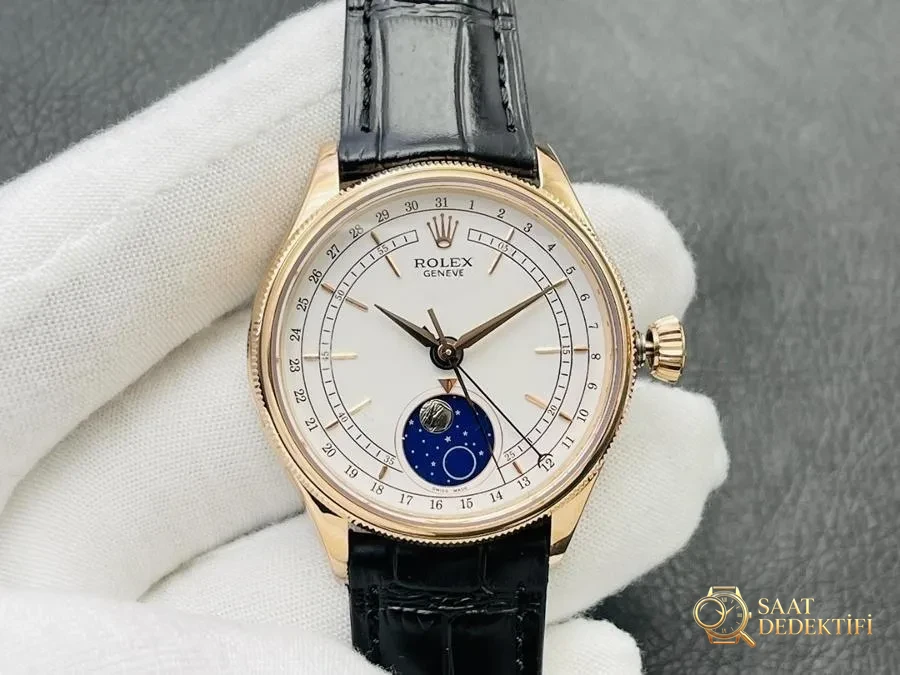 VR Factory Rolex Cellini 50535 çok fonksiyonlu gerçek ay evreli (rose gold) saat incelemesi - Kadran Detayı ve Bezel İşçiliği