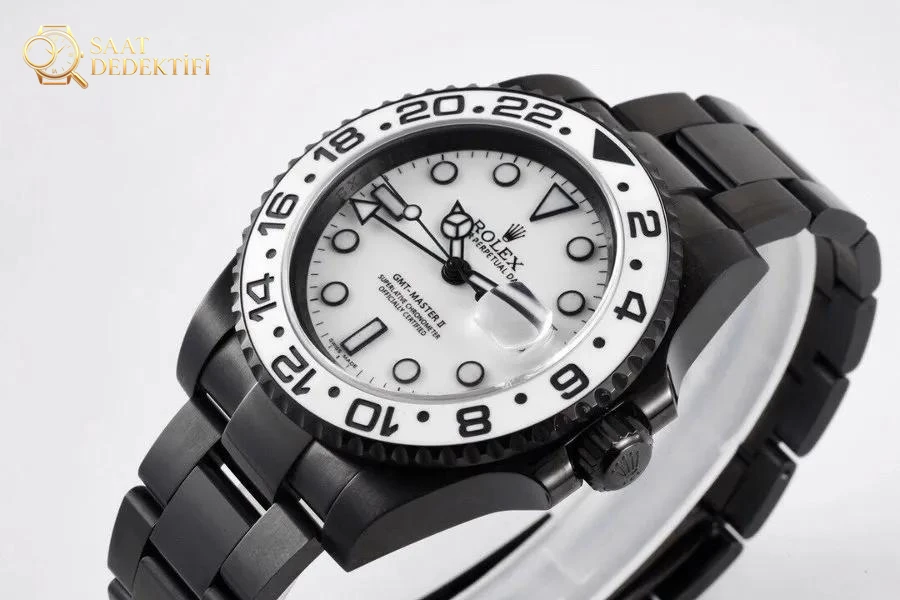 VR Factory Rolex GMT-Master II Serisi 116710 Siyah Kaplama Çelik Beyaz Kadran İncelemesi - Kasa Profili ve Kurma Kolu İncelemesi