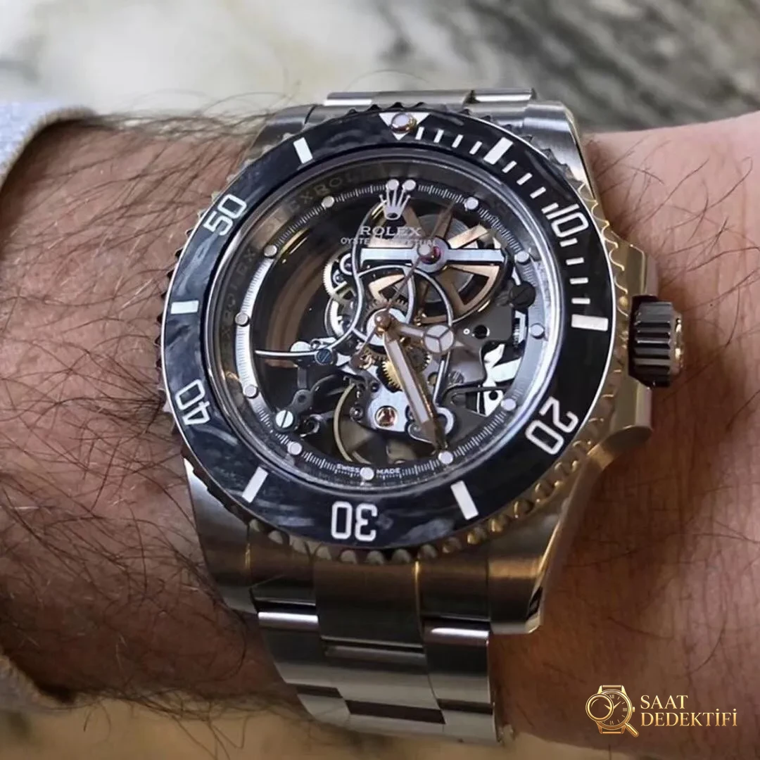 VR modifiye Rolex Sub tam iskeletli Submariner kol saati - Makro Kadran ve İndeks İşçiliği