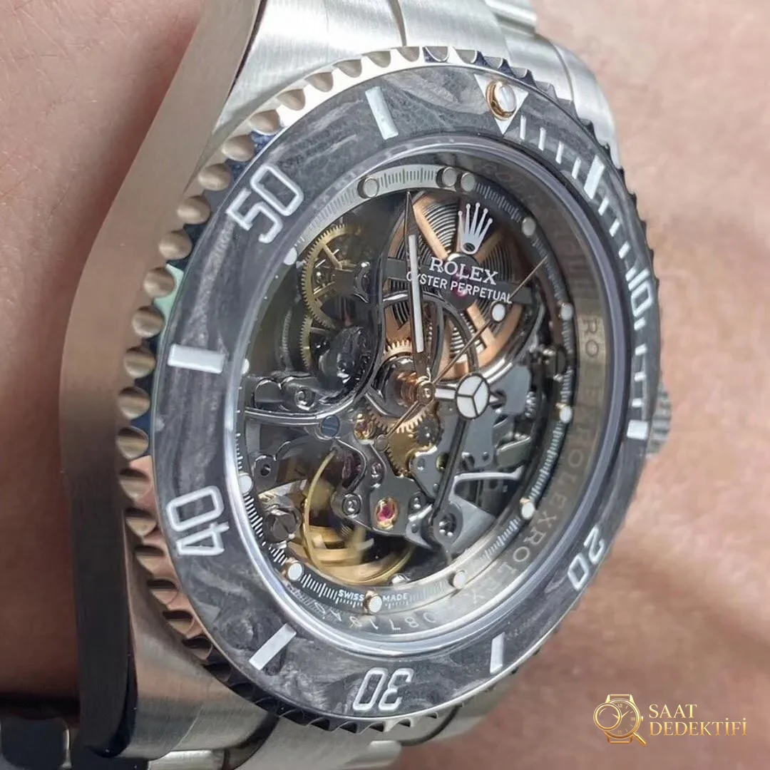 VR modifiye Rolex Sub tam iskeletli Submariner kol saati - Klips Kilidi ve Lazer Damgalar