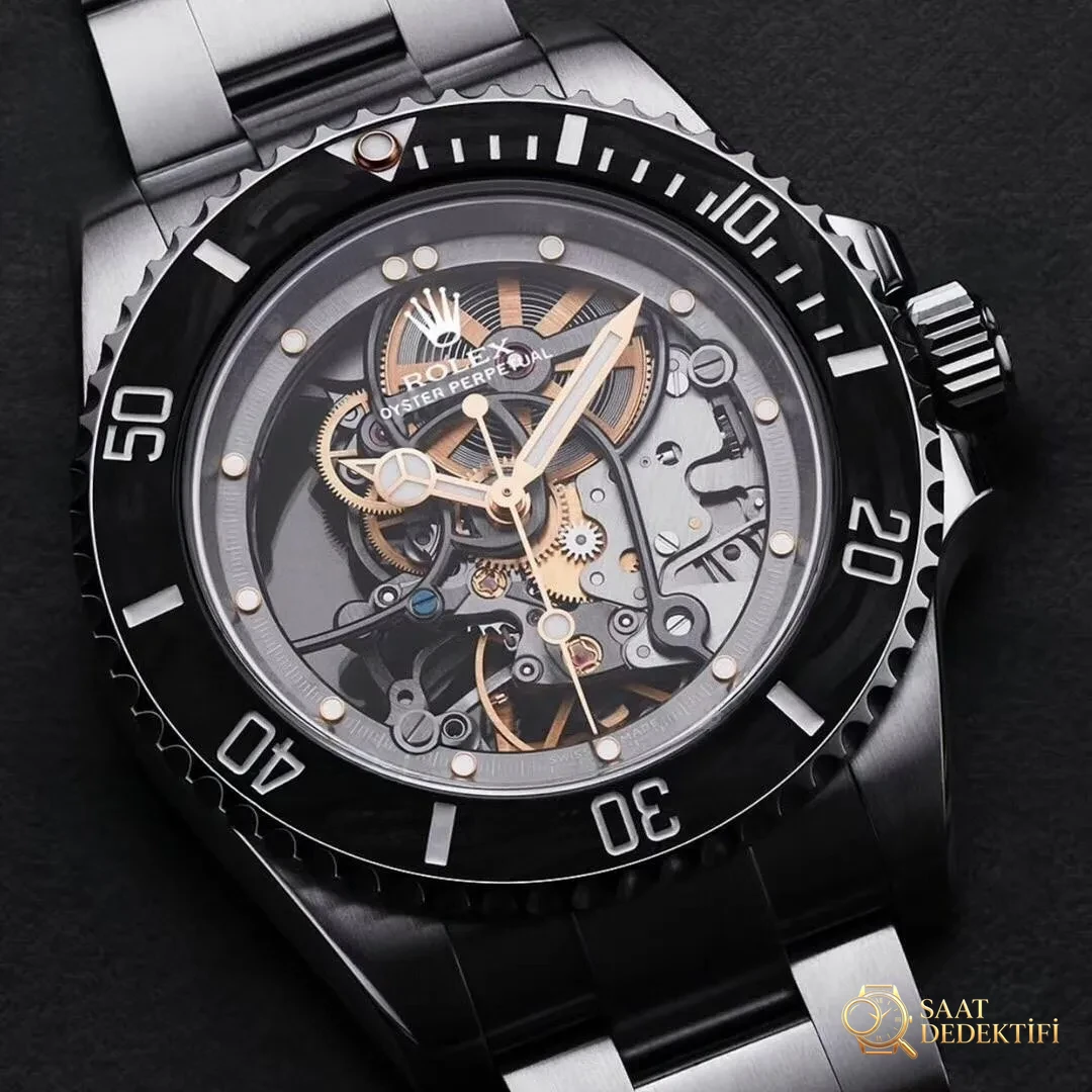 VR modifiye Rolex Sub tam iskeletli Submariner kol saati - Fosfor ve Super-LumiNova Gece Görünümü