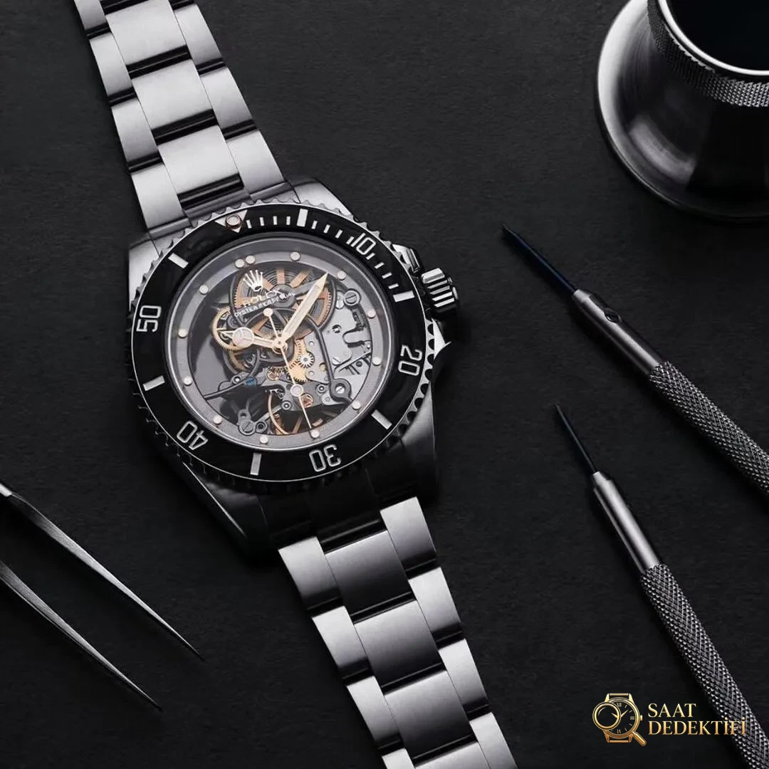 VR modifiye Rolex Sub tam iskeletli Submariner kol saati - Mekanizma Zemberek ve Balans Detayı