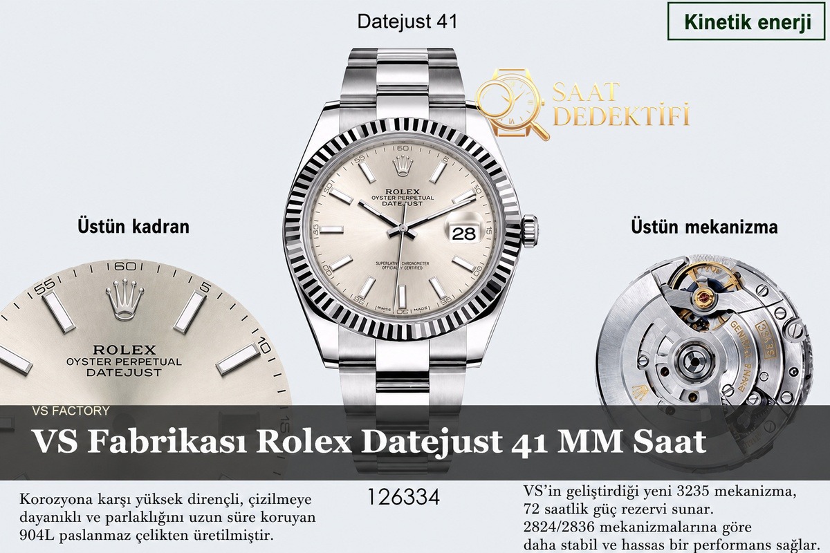 VS Rolex Datejust 41mm Gümüş Kadran Klasik İncelemesi - ön görünüm