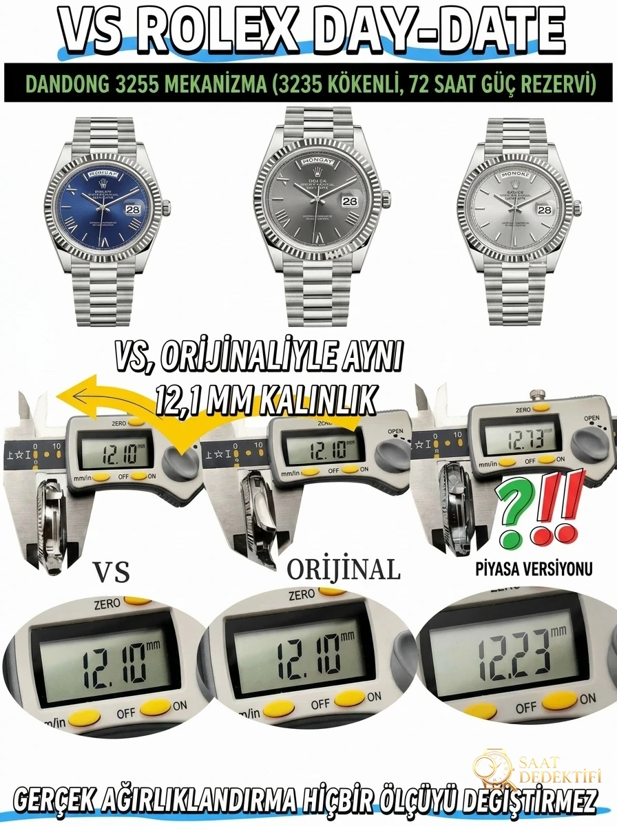 VS Factory 2025 amiral gemisi çalışması | Rolex Day-Date replika zirve sürümü, sınıfının üstünde sert bir güç - Kadran Detayı ve Bezel İşçiliği