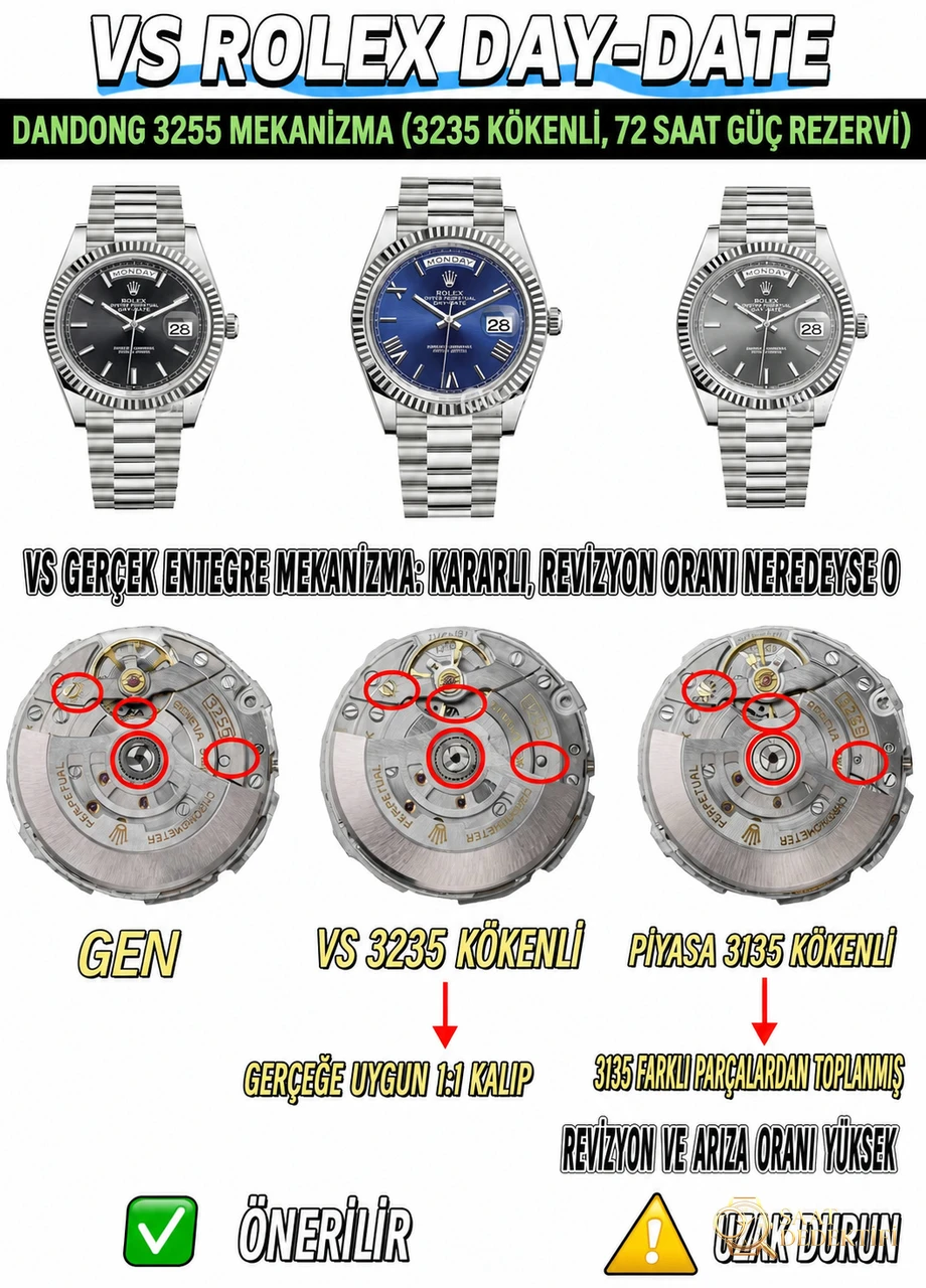 VS Factory 2025 öne çıkan öneri: Ağırlık dengeli Rolex Day-Date, replika zirvesi bir üst seviyede! - Kasa Çeliği ve Polisaj Kalitesi