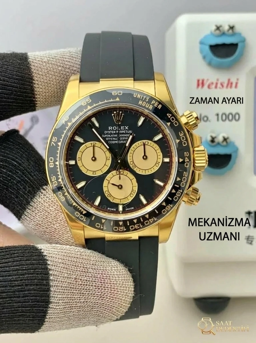 Replika Rolex Daytona Siyah Kadran Sarı Altın