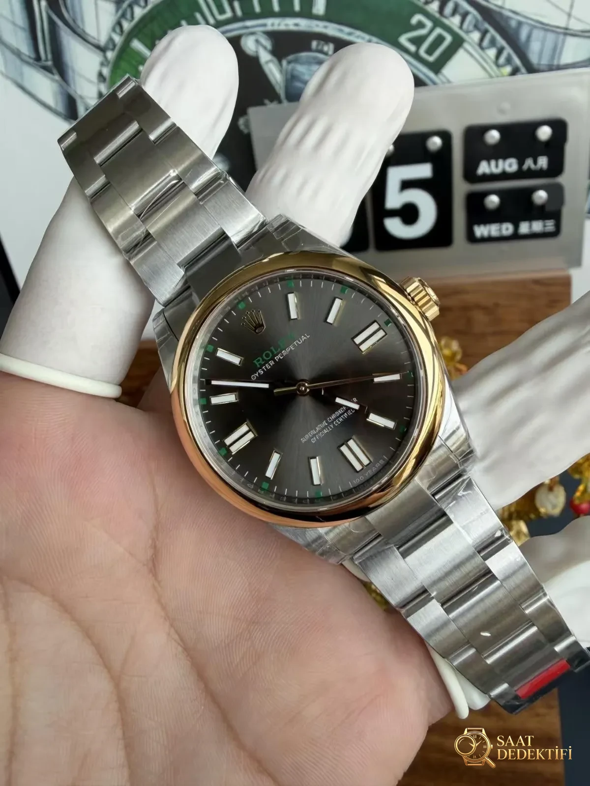 Replika Rolex Oyster Perpetual Gri Yeşil