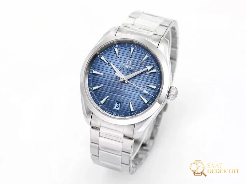 VS Factory Omega 150M Buz Mavisi Tik Ağacı Kadran Replika Saat - VS Saat - Kadran Detayı ve Bezel İşçiliği