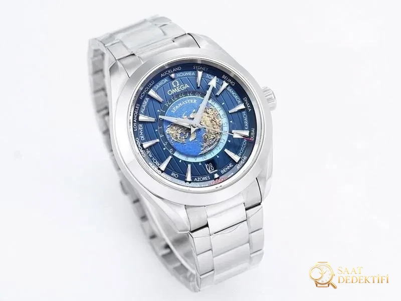 VS Factory Omega 150M World Time Koyu Mavi Replika Saat - VS Saat - Kasa Profili ve Kurma Kolu İncelemesi